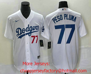 Men's Los Angeles Dodgers #77 Peso Pluma Number White Stitched Cool Base Nike Jersey