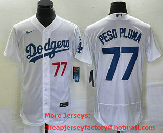 Men's Los Angeles Dodgers #77 Peso Pluma Number White Stitched Flex Base Nike Jersey