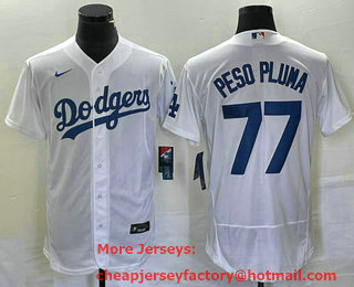 Men's Los Angeles Dodgers #77 Peso Pluma White Stitched Flex Base Nike Jersey