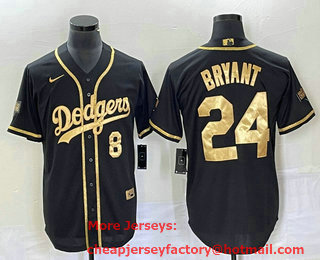 Men's Los Angeles Dodgers #8 #24 Kobe Bryant Black Gold Stitched MLB Cool Base Nike Jersey