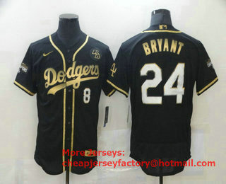 Men's Los Angeles Dodgers #8 #24 Kobe Bryant Black Gold Stitched MLB Flex Base Nike Jersey