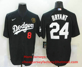 Men's Los Angeles Dodgers #8 #24 Kobe Bryant Black KB Patch Stitched MLB Cool Base Nike Jersey 1