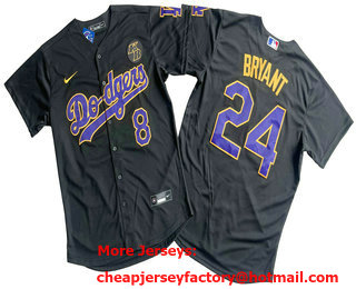 Men's Los Angeles Dodgers #8 #24 Kobe Bryant Black Purple Stitched Cool Base Nike Jersey