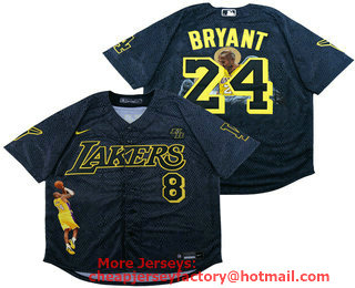 Men's Los Angeles Dodgers #8 #24 Kobe Bryant Black With Lakers Cool Base Stitched MLB Fashion Jersey 01