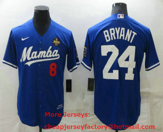 Men's Los Angeles Dodgers #8 #24 Kobe Bryant Blue Mamba Stitched MLB Cool Base Nike Jersey