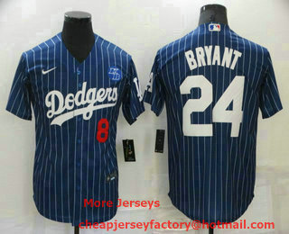 Men's Los Angeles Dodgers #8 #24 Kobe Bryant Blue Pinstripe Stitched MLB Cool Base Nike Jersey