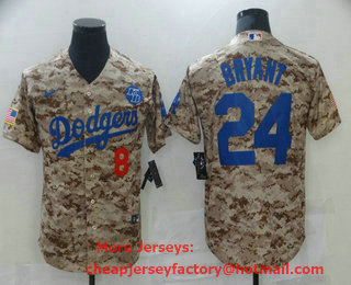 Men's Los Angeles Dodgers #8 #24 Kobe Bryant Camo Stitched Cool Base Nike Jersey