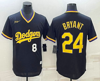 Men's Los Angeles Dodgers #8 #24 Kobe Bryant Number Black Stitched Pullover Throwback Nike Jersey 02