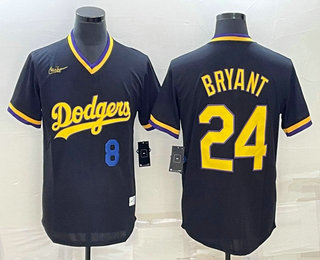 Men's Los Angeles Dodgers #8 #24 Kobe Bryant Number Black Stitched Pullover Throwback Nike Jersey 04