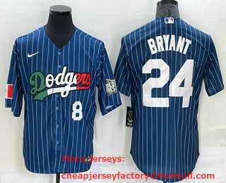 Men's Los Angeles Dodgers #8 #24 Kobe Bryant Number Navy Blue Pinstripe 2020 World Series Cool Base Nike Jersey