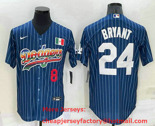 Men's Los Angeles Dodgers #8 #24 Kobe Bryant Number Rainbow Blue Red Pinstripe Mexico Cool Base Nike Jersey