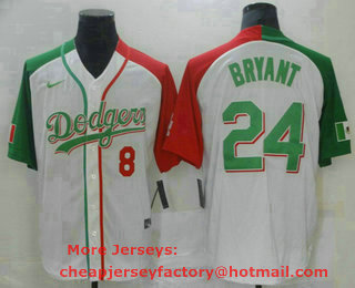 Men's Los Angeles Dodgers #8 #24 Kobe Bryant White Mexican Heritage Culture Night Nike Jersey
