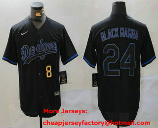 Men's Los Angeles Dodgers #8 24 Kobe Bryant Black Mamba Lights Out Black Fashion Stitched Cool Base Jersey