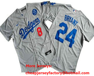 Men's Los Angeles Dodgers #8 24 Kobe Bryant Gray Cool Base Jersey