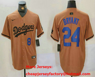 Men's Los Angeles Dodgers #8 24 Kobe Bryant Number Olive Cool Base Limited Stitched Jersey