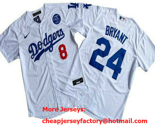 Men's Los Angeles Dodgers #8 24 Kobe Bryant White Cool Base Jersey