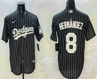 Men's Los Angeles Dodgers #8 Enrique Hernandez Black Pinstripe Cool Base Stitched Jersey
