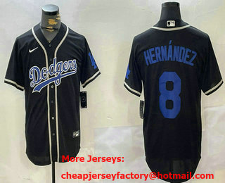 Men's Los Angeles Dodgers #8 Enrique Hernandez Black Stitched Cool Base Nike Jersey