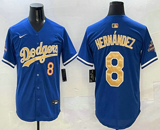 Men's Los Angeles Dodgers #8 Enrique Hernandez Blue 2025 Gold Collection Limited Stitched Jersey