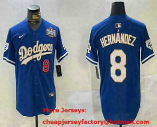 Men's Los Angeles Dodgers #8 Enrique Hernandez Blue Gold 2024 World Series 34 Patch Limited Stitched Jersey