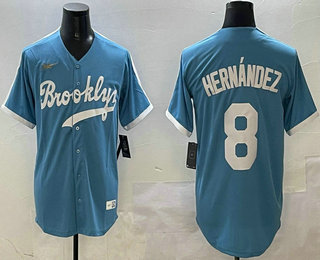 Men's Los Angeles Dodgers #8 Enrique Hernandez Light Blue Cooperstown Collection Cool Base Jersey
