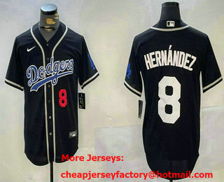 Men's Los Angeles Dodgers #8 Enrique Hernandez Number Black Fashion Cool Base Stitched Jersey