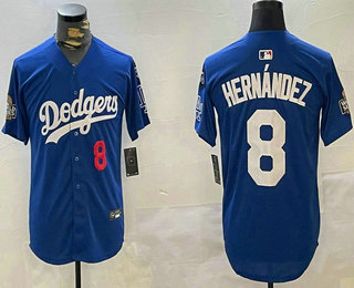 Men's Los Angeles Dodgers #8 Enrique Hernandez Number Blue 2024 World Series With Fernando 34 Fashion Limited Stitched Jersey