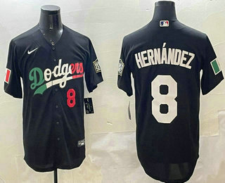 Men's Los Angeles Dodgers #8 Enrique Hernandez Number Mexico Black Cool Base Stitched Baseball Jersey