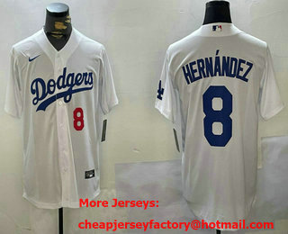 Men's Los Angeles Dodgers #8 Enrique Hernandez Number White Stitched Cool Base Nike Jersey