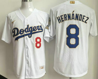 Men's Los Angeles Dodgers #8 Enrique Hernandez White 2026 Gold Collection Stadium Jersey