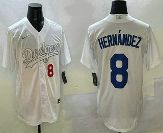 Men's Los Angeles Dodgers #8 Enrique Hernandez White Fashion Cool Base Jersey