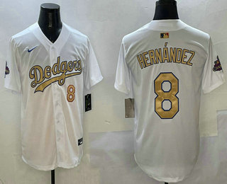 Men's Los Angeles Dodgers #8 Enrique Hernandez White 2025 Gold Collection Limited Stitched Jersey