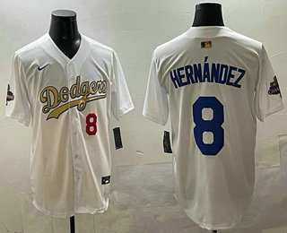 Men's Los Angeles Dodgers #8 Enrique Hernandez White Gold Blue 2025 Collection Limited Stitched Jersey