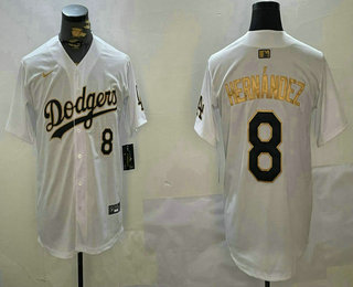 Men's Los Angeles Dodgers #8 Enrique Hernandez White Gold Stitched Limited Jersey