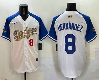 Men's Los Angeles Dodgers #8 Enrique Hernandez White Royal Gold Limited Stitched Jersey