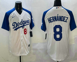 Men's Los Angeles Dodgers #8 Enrique Hernandez White Thanksgiving Cool Base Jersey