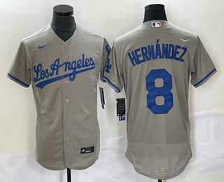 Men's Los Angeles Dodgers #8 Kike Hernandez Grey Stitched Flex Base Nike Jersey