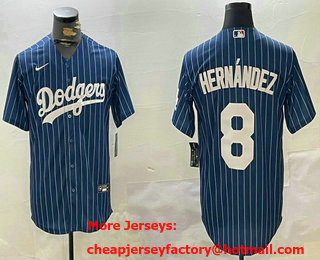 Men's Los Angeles Dodgers #8 Kike Hernandez Navy Blue Pinstripe Stitched Cool Base Nike Jersey