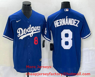 Men's Los Angeles Dodgers #8 Kike Hernandez Number Blue Stitched Cool Base Nike Jersey