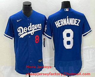 Men's Los Angeles Dodgers #8 Kike Hernandez Number Blue Stitched Flex Base Nike Jersey