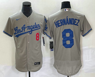 Men's Los Angeles Dodgers #8 Kike Hernandez Number Grey Stitched Flex Base Nike Jersey