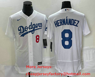 Men's Los Angeles Dodgers #8 Kike Hernandez Number White Stitched Flex Base Nike Jersey