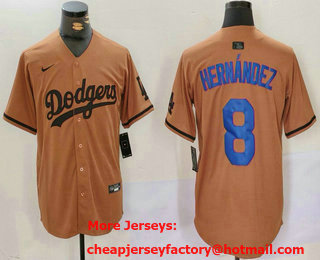 Men's Los Angeles Dodgers #8 Kike Hernandez Olive Cool Base Limited Stitched Jersey