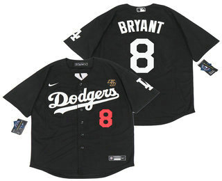 Men's Los Angeles Dodgers #8 Kobe Bryant Black With KB Patch Stitched MLB Cool Base Nike Jersey 1
