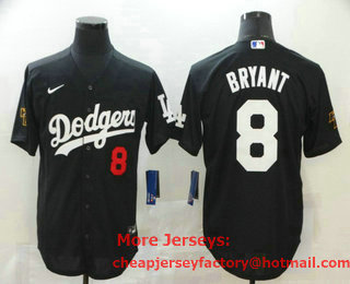 Men's Los Angeles Dodgers #8 Kobe Bryant Black With KB Patch Stitched MLB Cool Base Nike Jersey
