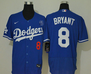 Men's Los Angeles Dodgers #8 Kobe Bryant Blue KB Patch Stitched MLB Flex Base Nike Jersey