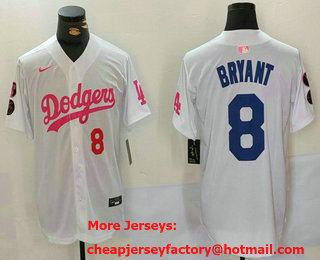 Men's Los Angeles Dodgers #8 Kobe Bryant Number White Pink With Patch Limited Stitched Jersey
