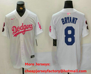 Men's Los Angeles Dodgers #8 Kobe Bryant White Pink With Patch Limited Stitched Jersey