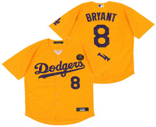Men's Los Angeles Dodgers #8 Kobe Bryant Yellow KB Patch Stitched MLB Cool Base Nike Jersey