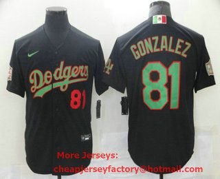 Men's Los Angeles Dodgers #81 Victor Gonzalez Black Green Mexico 2020 World Series Stitched MLB Jersey